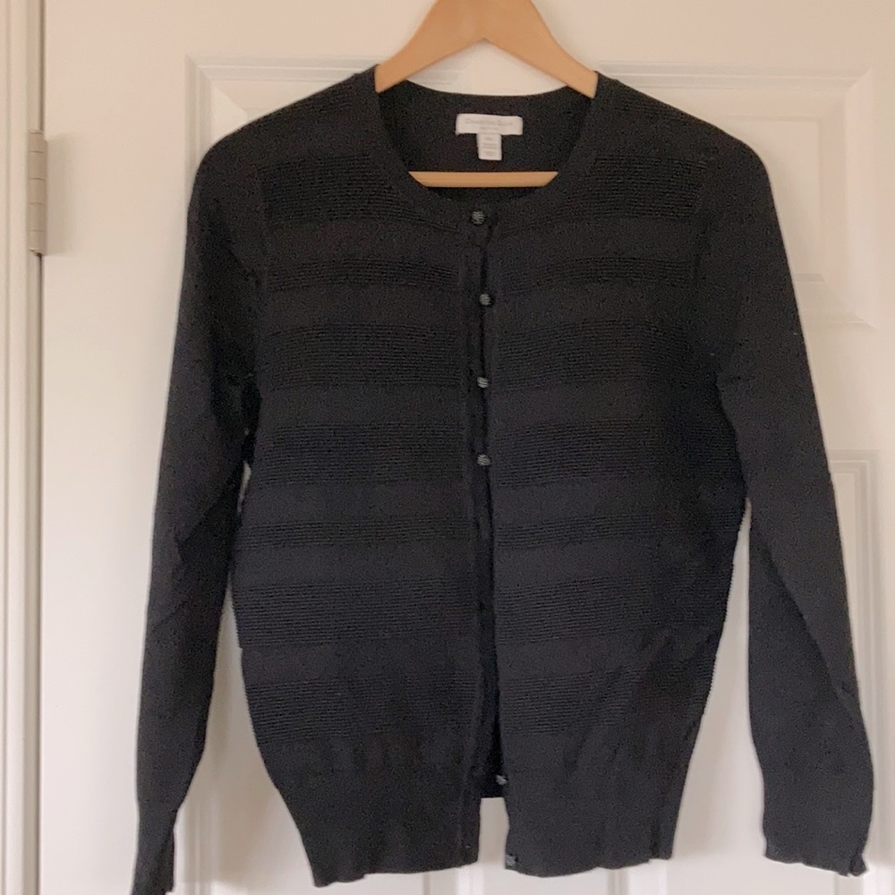 Charter Club Black Stripe Cardigan Sz L Petite
